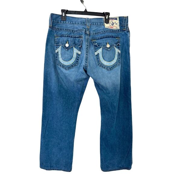 TRUE RELIGION MENS STRAIGHT JEANS MENS SIZE 40 HORSESHOE STITCH LOGO - Picture 1 of 9